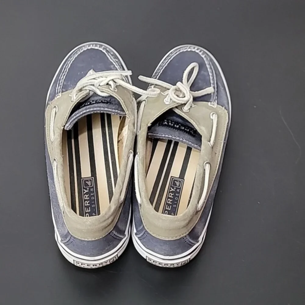 Sperry Women's Blue & Tan Canvas Boat Shoes Size 8M Casual Loafers Nautical Styl